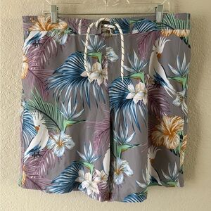 Goodfellow & Co. Tropical Print Cockatoo Swim Trunks Mens L Floral Pockets Liner